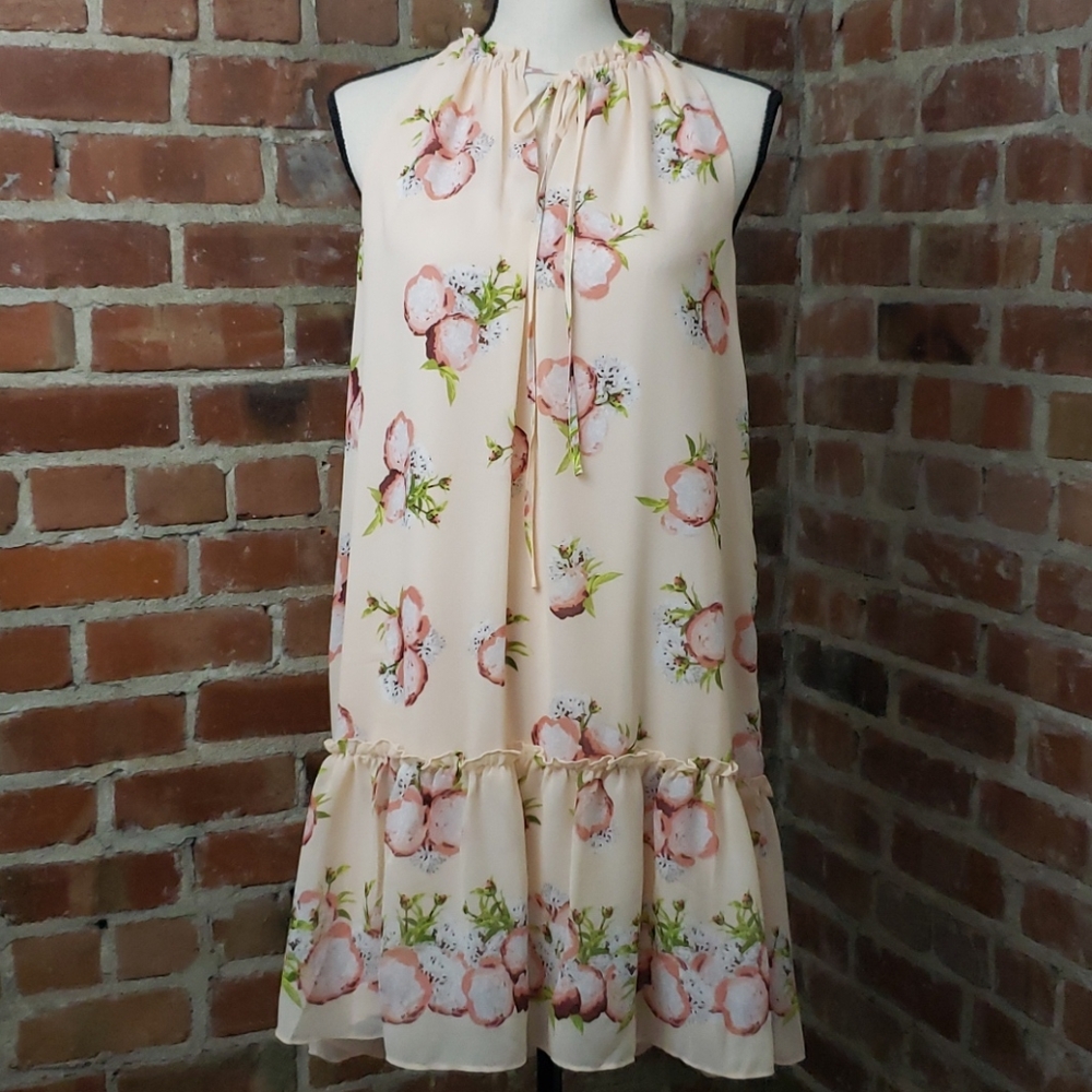 Max Studio peach floral‎ print halter dress size S